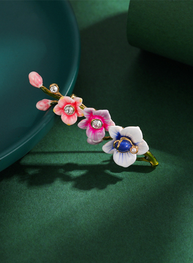 淡雅精致高级珐琅彩珍珠水晶粉紫色渐变兰花枝条胸针文艺花朵领针