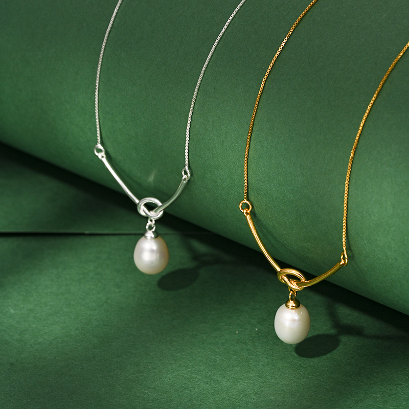 ins简约风水滴珍珠绳结设计项链