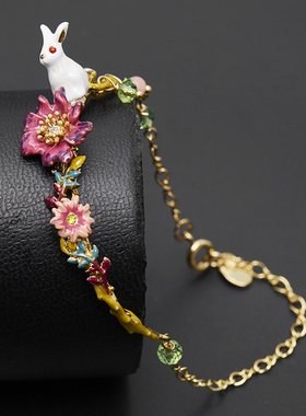水晶兔子爱丽丝半手镯手链花朵女