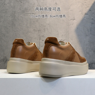8公分美拉德内增高女鞋春夏真皮镂空德训鞋10cm小个子厚底小白鞋