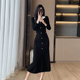 小香风高级感针织御姐气质裙子女2023秋冬新款 收腰v领连衣裙 时尚