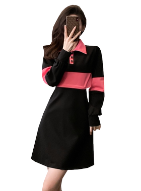 小香风polo气质卫衣连衣裙女秋冬