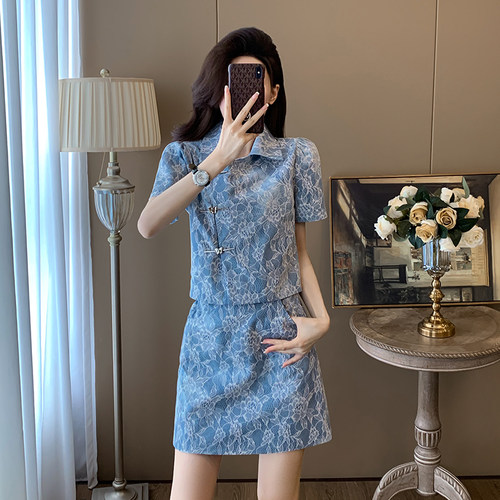 新中式时尚休闲短袖半身裙两件套