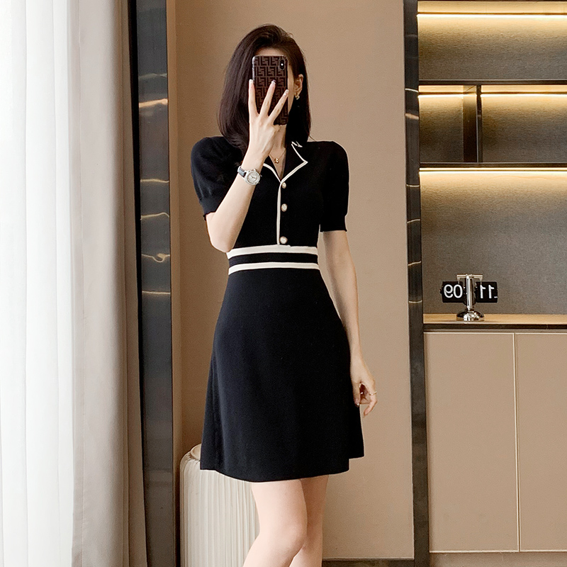 法式小香风冰丝针织连衣裙女夏
