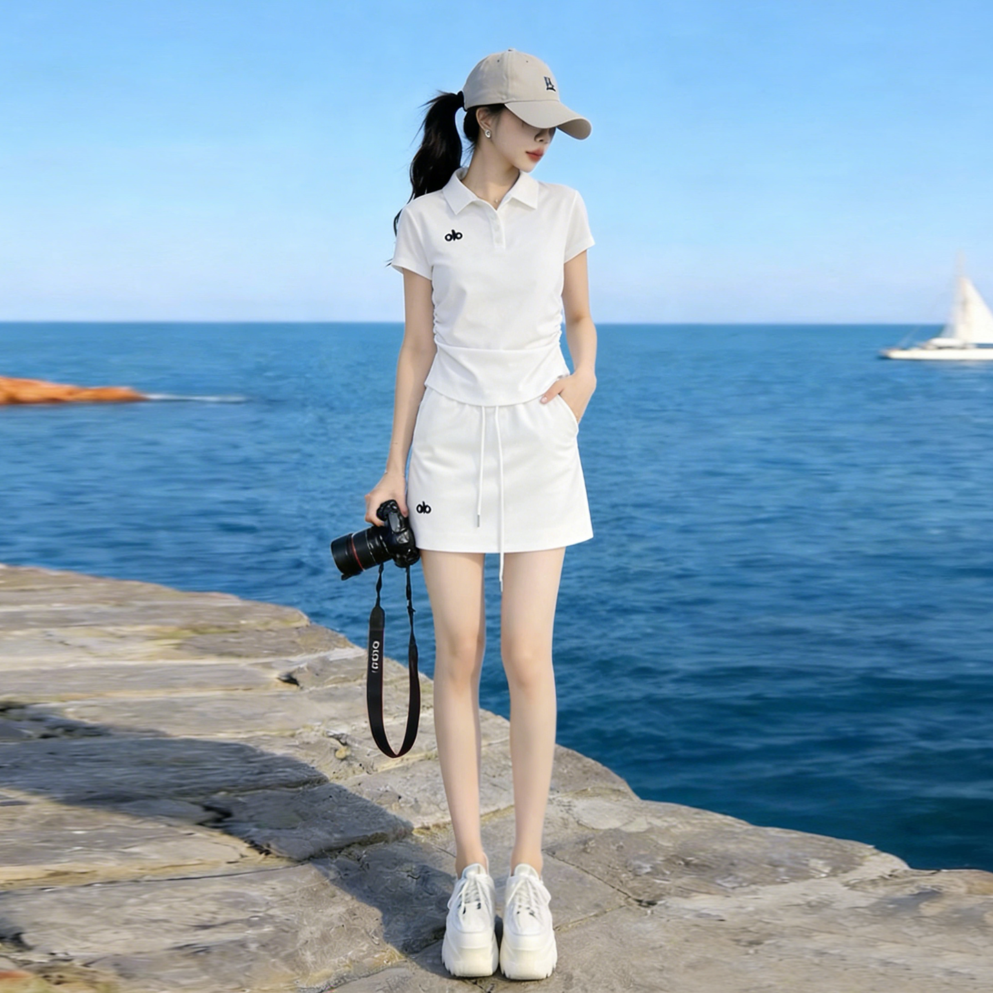 网红休闲运动套装女夏季时尚减龄polo领短袖T恤上衣半身裙两件套