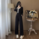 显瘦两件套 高腰阔腿裤 御姐范通勤干练套装 女高级感气质牛仔衬衫