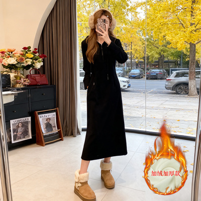 韩系加绒加厚连帽卫衣连衣裙