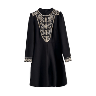 加绒加厚改良旗袍修身显瘦黑色裙子国风新中式短款设计打底连衣裙