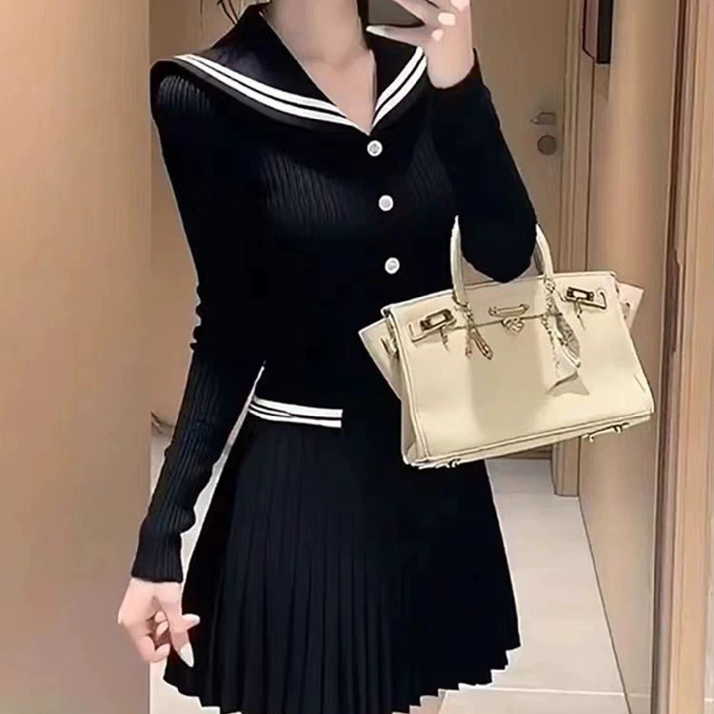 学院风海军领气质显瘦百褶短裙子