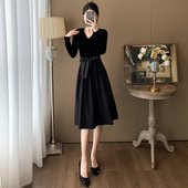 法式 复古赫本风黑色连衣裙女春季 高级感收腰显瘦A字裙内搭打底裙
