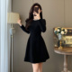 收腰显瘦法式 重工镶钻连衣裙女秋季 高级感气质赫本风A字小黑裙子