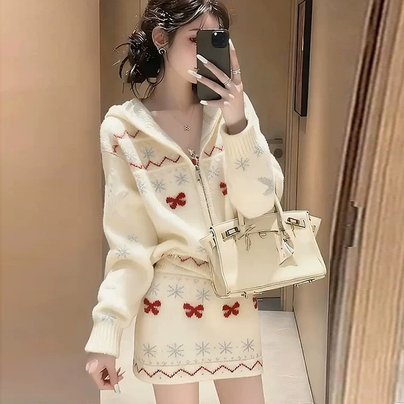 韩系chin慵懒风针织外套半身裙