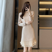 高级感配大衣百褶针织连衣裙女春秋2025新款 法式 内搭打底毛衣裙子