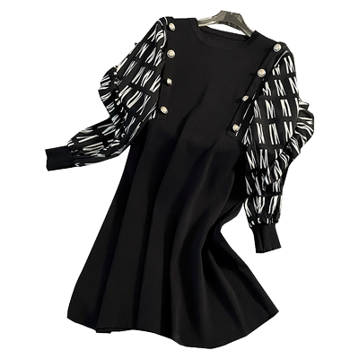 法式高级感黑色针织连衣裙女秋冬