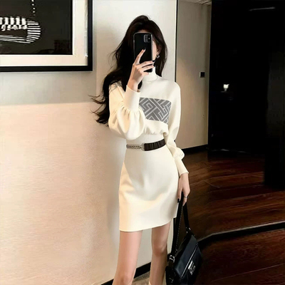 法式小香风白色休闲卫衣连衣裙