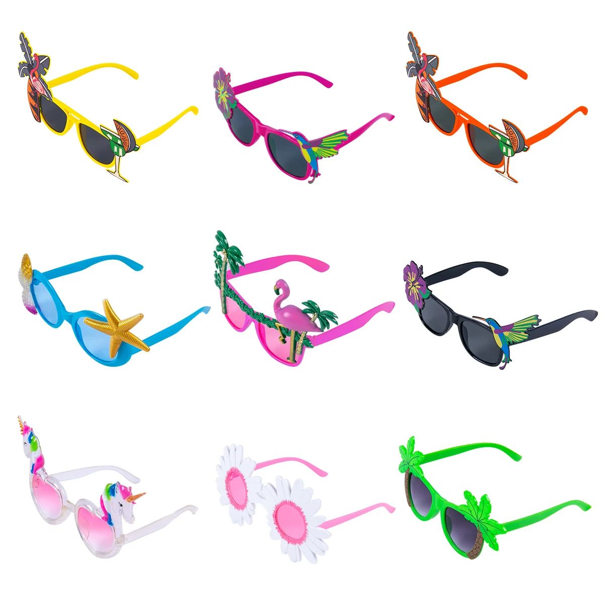 Funny Hawaiian Theme Party Glasses Flamingo Coconut Tree Pat