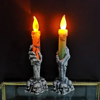 Halloween Skeleton Ghost Hands Led Candles Light Happy Hallo