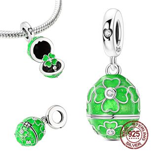925 Sterling Silver Openable Lucky Clover Easter Egg Pendant