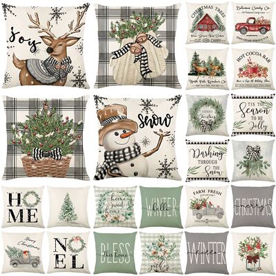 Merry Christmas Winter Reindeer Print Throw Pillow Case 45×