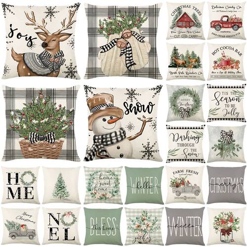 Merry Christmas Winter Reindeer Print Throw Pillow Case 45×