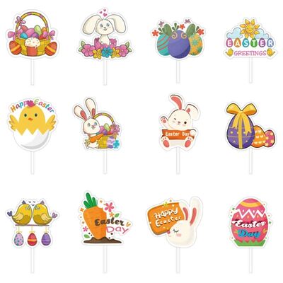 12PCS Rabbit Cake Decorations Easter Cupcake Toppers for Fes