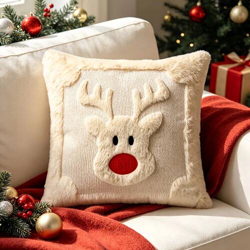 3D Christmas Jacquard Throw Pillow Cover Lovely Winter Plush