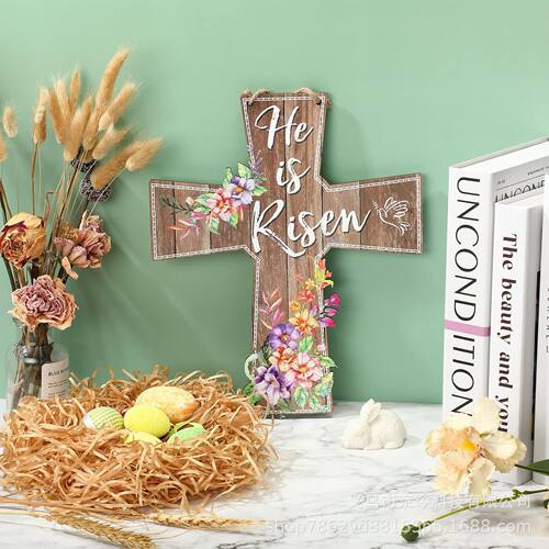 Easter Wall Decoration Cross Pendant Wooden Home Party Decor
