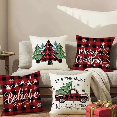 New Year Christmas Tree Pillow Cover 45x45cm Red Holiday Dec