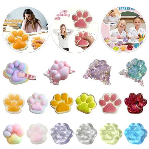 16 Styles Cute Cat Paw Squeeze Toys Soft Sticky Decompressin