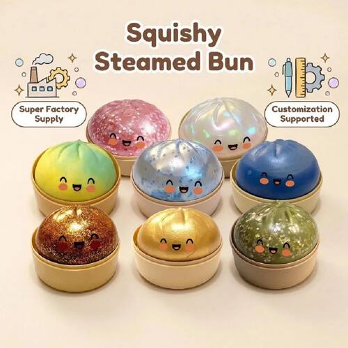 Colorful Realistic Dumpling Squeeze Toys with Bamboo Steamer