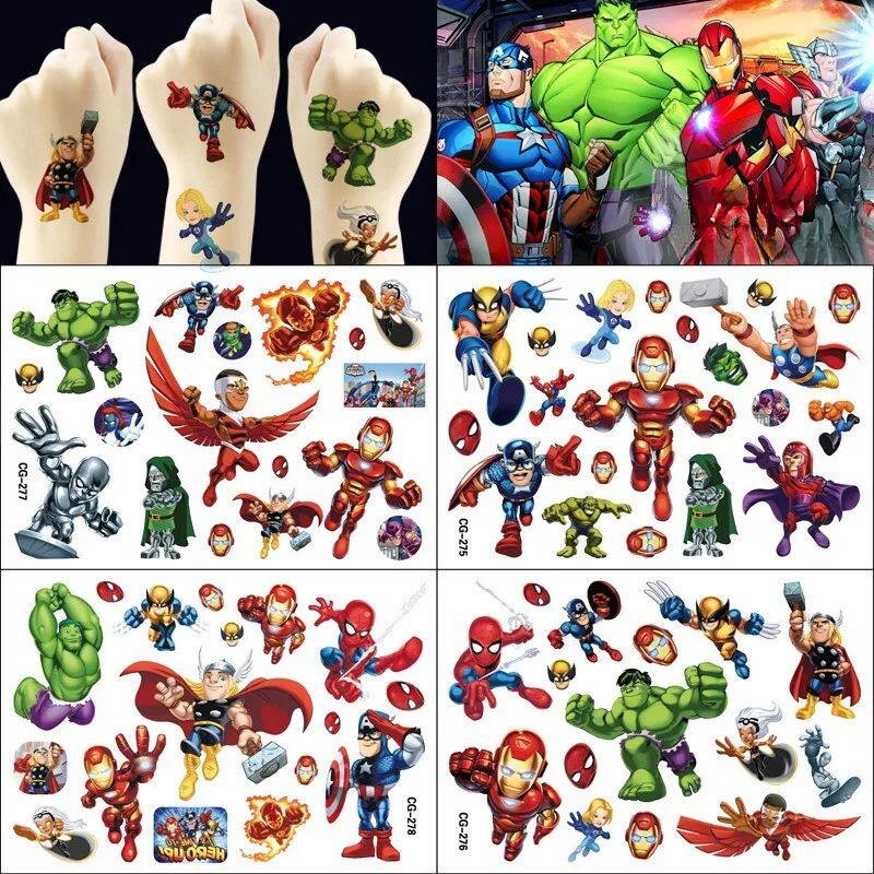 marvel the avengers tattoo stickers anime figures kids tatto