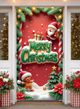 Christmas Door Cover Decorations Santa Claus Send Gift Backg