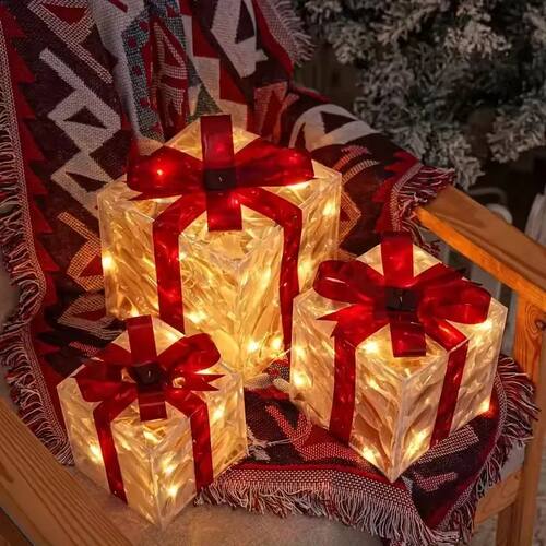 1/3pcs Lighted Gift Boxes Decorations, Decorative Boxes, Chr