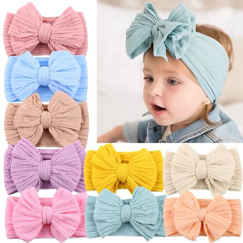 Solid Cable Bow Baby Headband for Child Nylon Layers Headwea