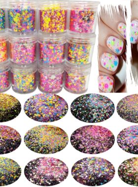 NEON Matte 12 Colors Solvent Resistant Chunky Glitter Mix He