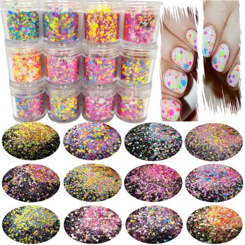 NEON Matte 12 Colors Solvent Resistant Chunky Glitter Mix He