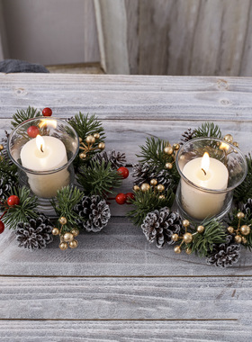 Christmas Scented Candle Candlestick Wreath Circle Desktop H