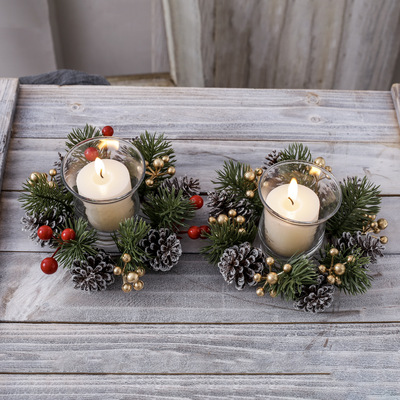 Christmas Scented Candle Candlestick Wreath Circle Desktop H