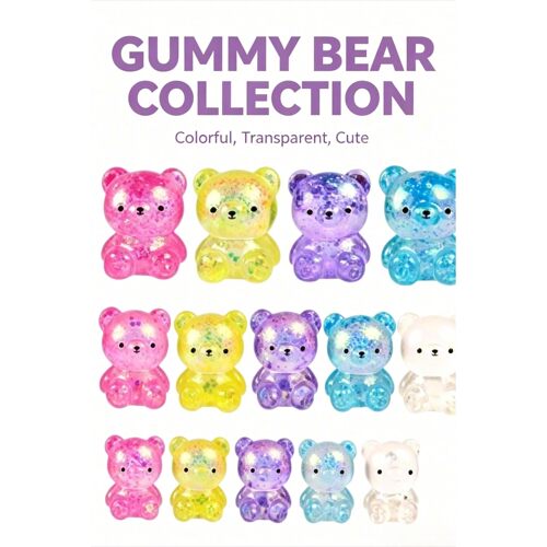 Colorful Glitter Maltose Bear Squeeze Squishy Toy, Soft Anti