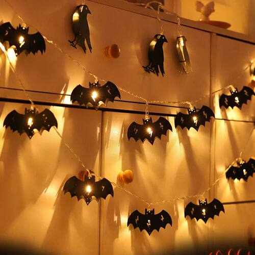 1.5m 10LED Horror Black Crow Bat LED Lights Halloween Party