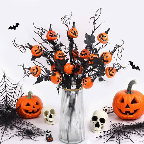 1/3/5Pcs Halloween Branches Artificial Pumpkin Maple Leaf St