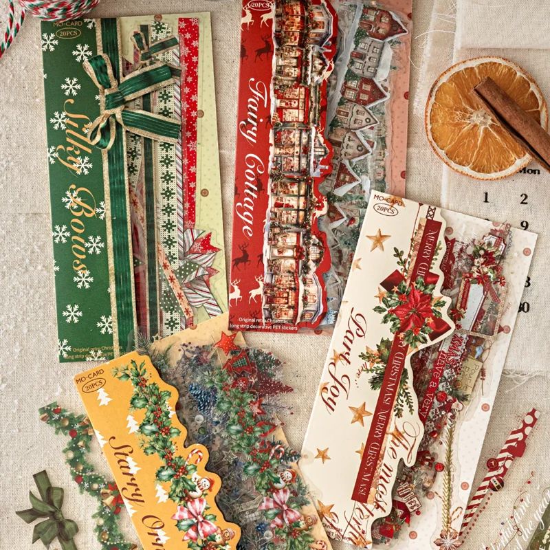 20 pieces/bag PET long strip stickers Christmas series theme