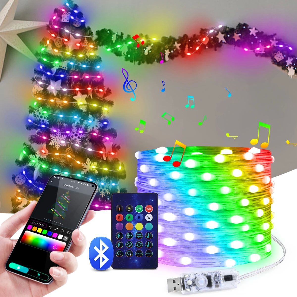 5M/10M/20M USB LED Copper Wire String Lights USB Dream Color