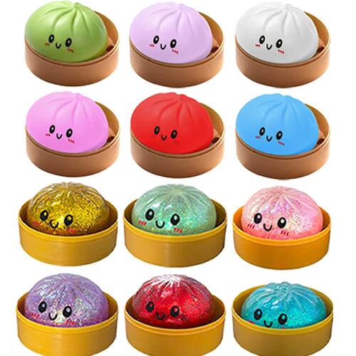 12 pcs Realistic Giant Dumpling Squeeze Toy With Bamboo Stea