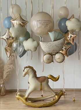 Trojan horse balloons and baby strollers shaped balloons clo