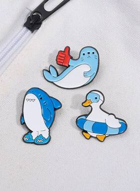 Cute Cartoon Shark Seal Duck Metal Badge Funny Ocean Animal
