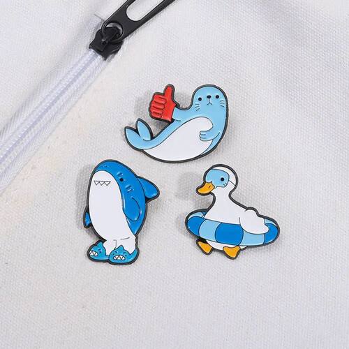 Cute Cartoon Shark Seal Duck Metal Badge Funny Ocean Animal