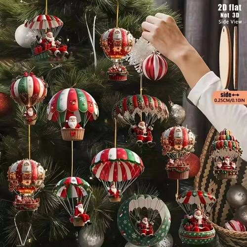 10/20Pcs Christmas Wooden Air Balloon Santa Claus 2D Flat Wo