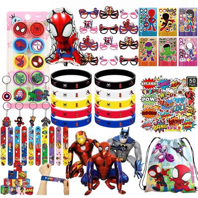 Superhero Birthday Party Favors Slap Bracelets Spider Stamps