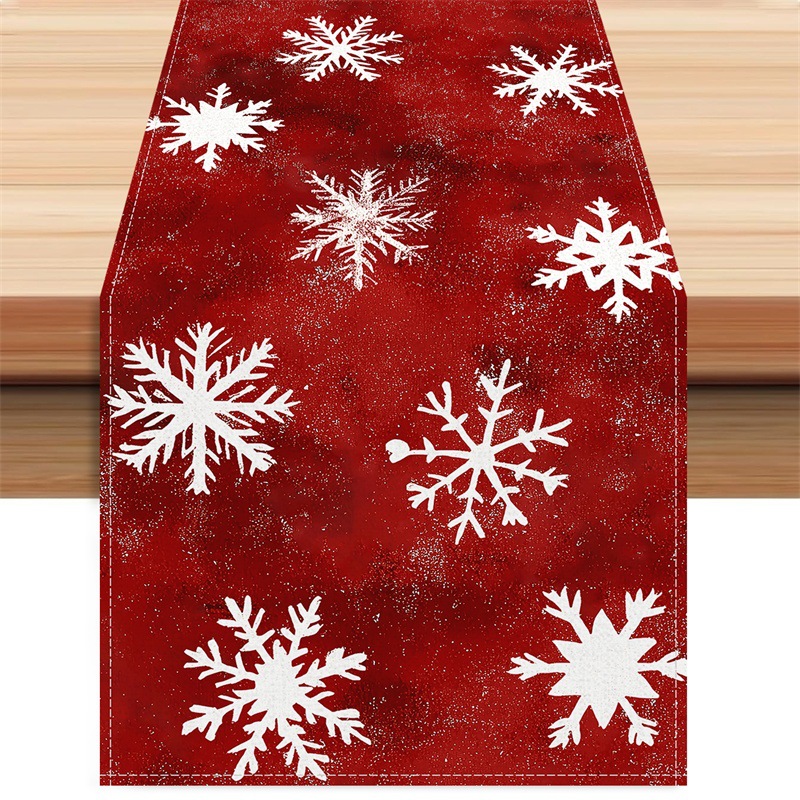 Christmas Red Bottom Snowflake Print Table Runner Christmas